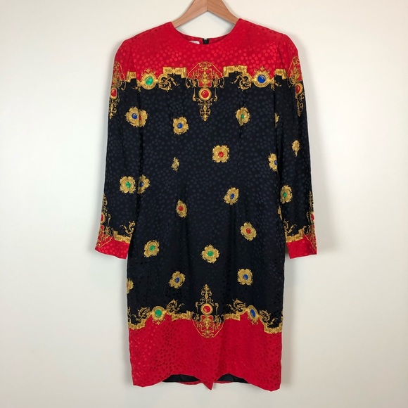 Vintage 80s Adrianna Papell Silk Printed Shift - Picture 3 of 6